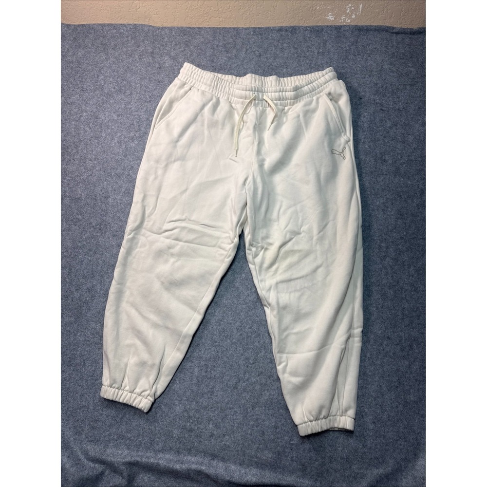 Puma Mens 2XL White Fleece Sweatpants High Rise Tapered Leg